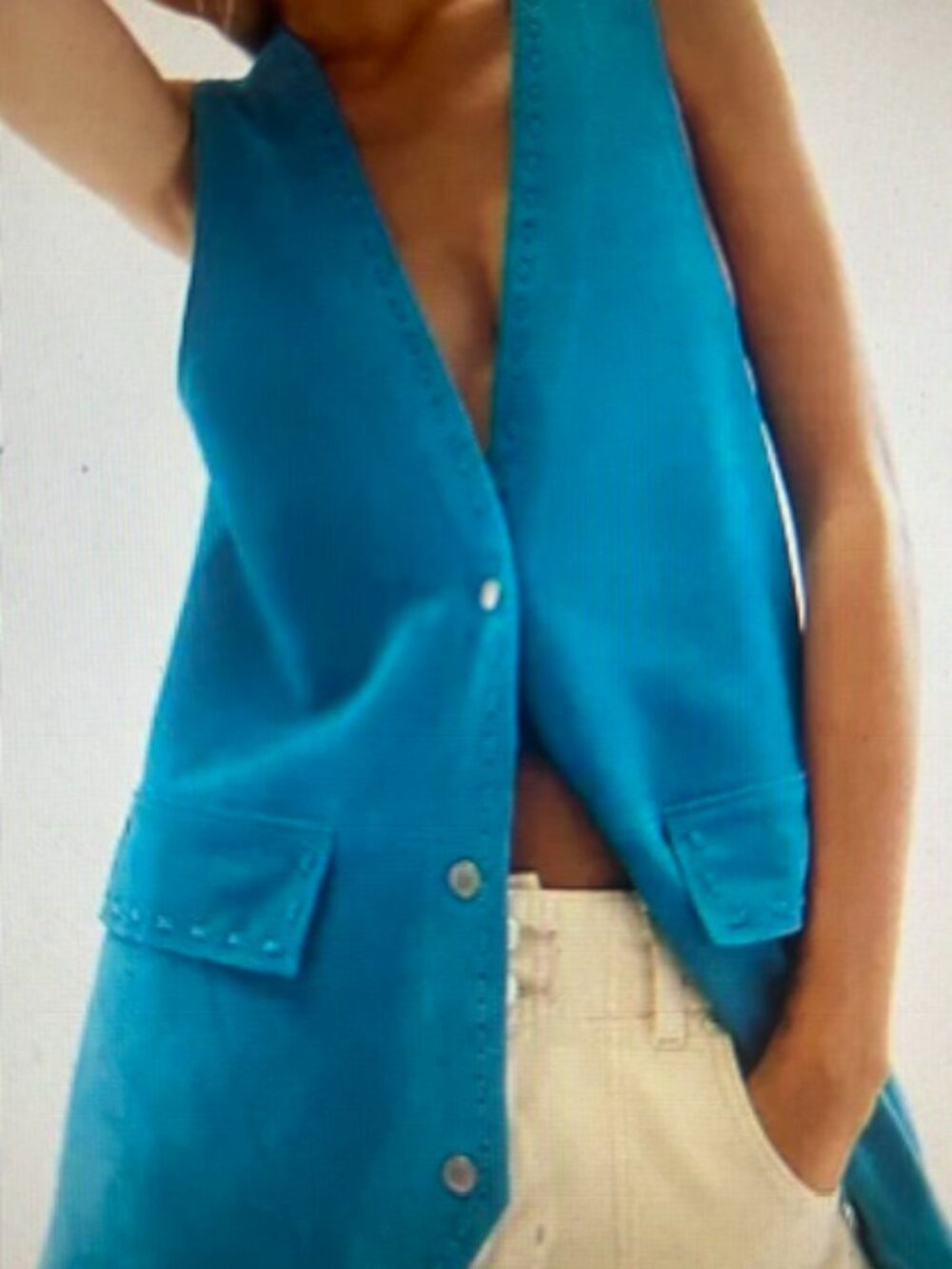 We The Free Collection Turquoise Blue Suede Stitch V Neck Low Rider Leather Vest
